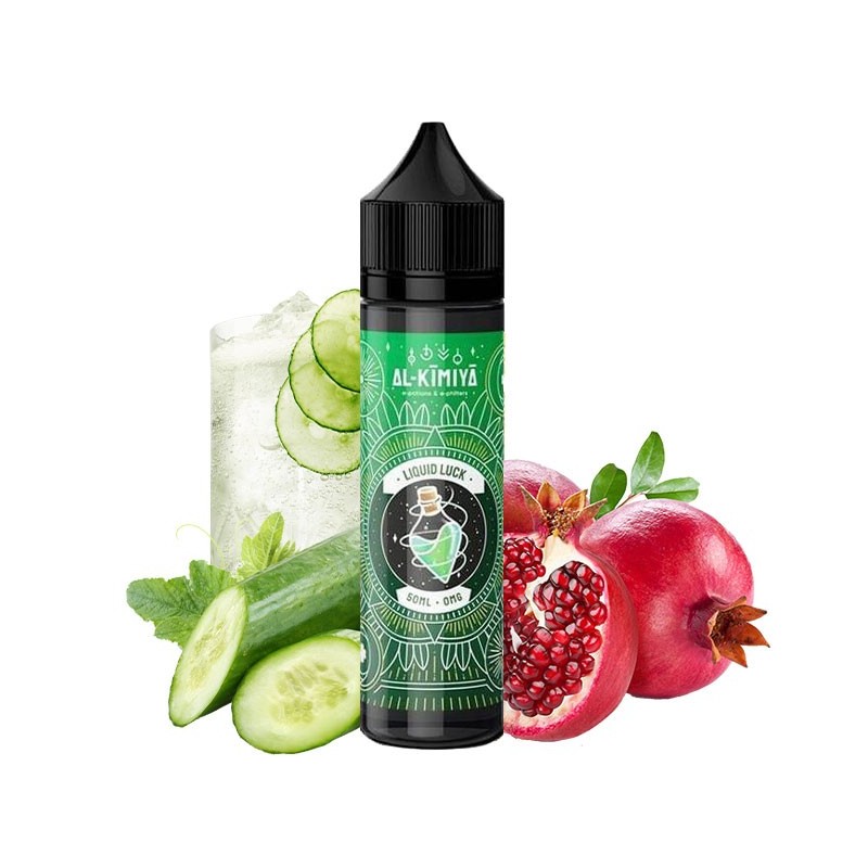 Al Kimiya, Liquid Luck, eliquid, ejuice, boisson, drinks, vape, vaper, gin, tonic, cucumber, concombre, pomegranate, grenade
