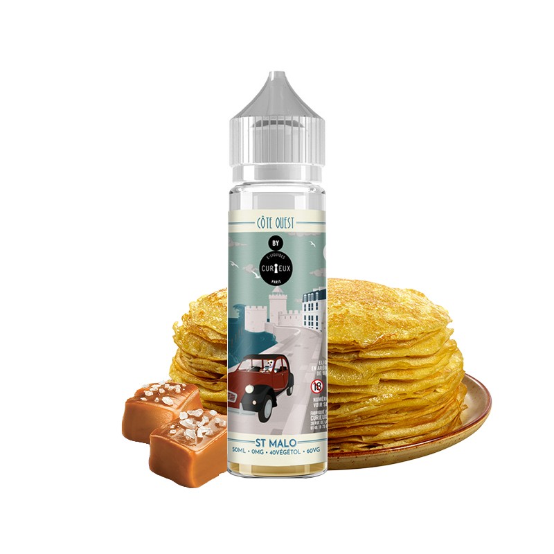 Curieux, Côte Ouest, 50ml, e-liquide, e-juice, vape, vaper, France, gourmand, crêpes, pancake, caramel, beurre salé