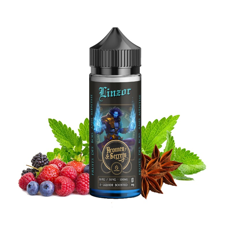 Arômes et Secrets, Savourea, e-liquide, ejuice, vape, vapoter, fruité, 100ml, Linzor, fruits rouge, menthe, anis