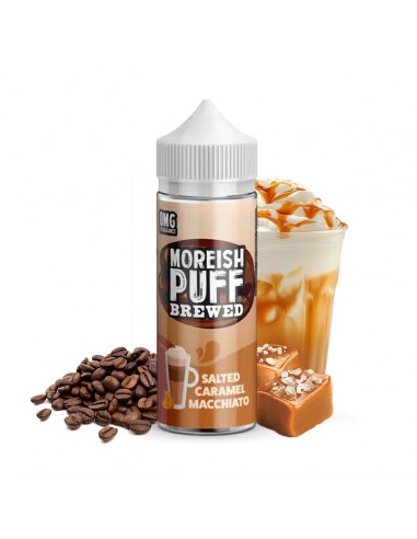 Moreish, Puffs, Brewed, 100ml, e-liquide, Boisson, café, Gourmand, vape, nicotine, salted, caramel, macchiato