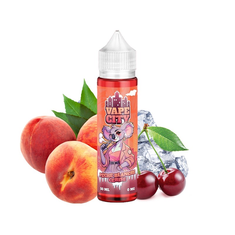 Juice de Mai, Vape City, Pêche Blanche, Cerise, 50ml, e-liquide, e-cigarette, nicotine, fruité, frais